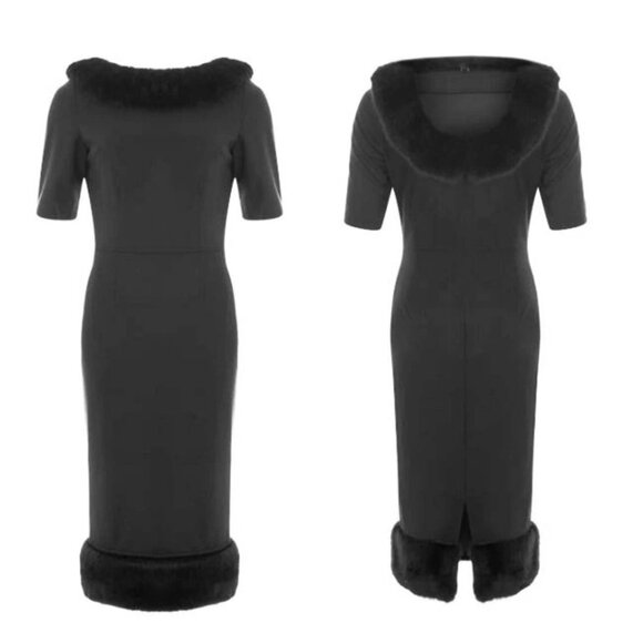 collectif Black fur Juliette Pencil Dress size small 1950s style pin up - Picture 3 of 8